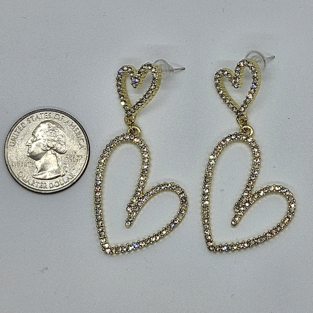 Earrings Rhinestone Double Heart Drop - Picture 9 of 16